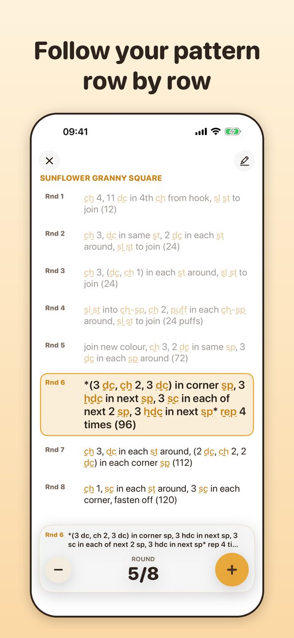 Pattern followed row by row